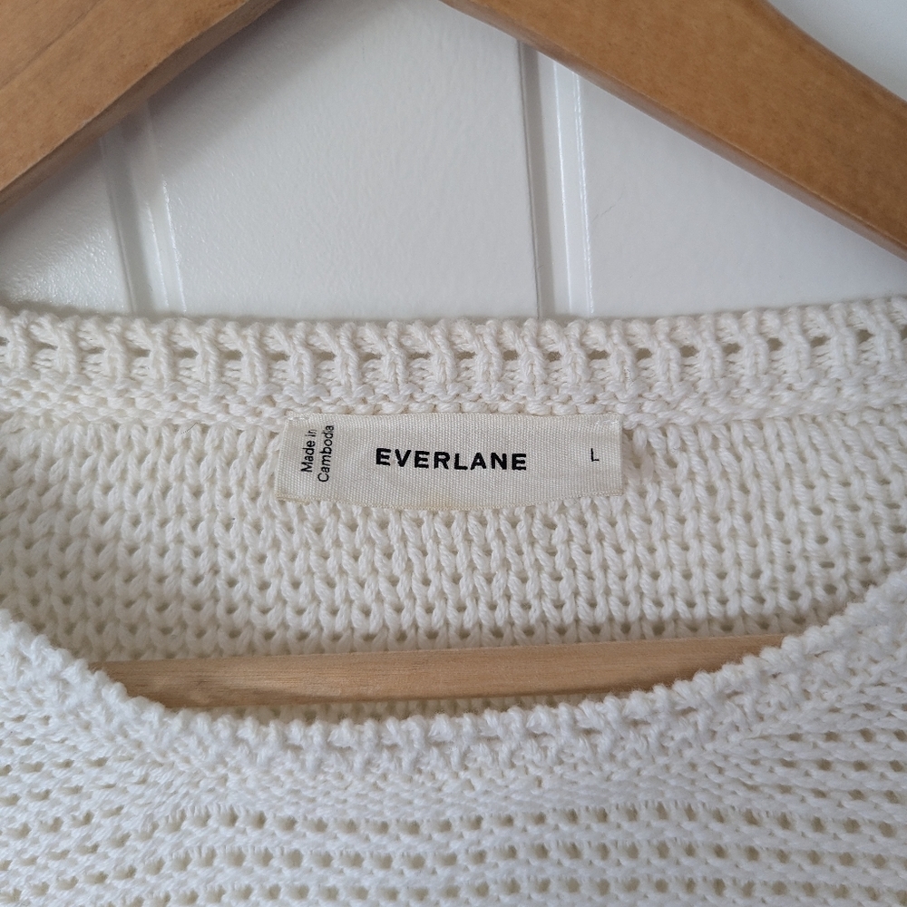 Everlane Women's Cream Crochet Knit Long Sweater Organic Pima Cotton Size Large - Picture 5 of 6
